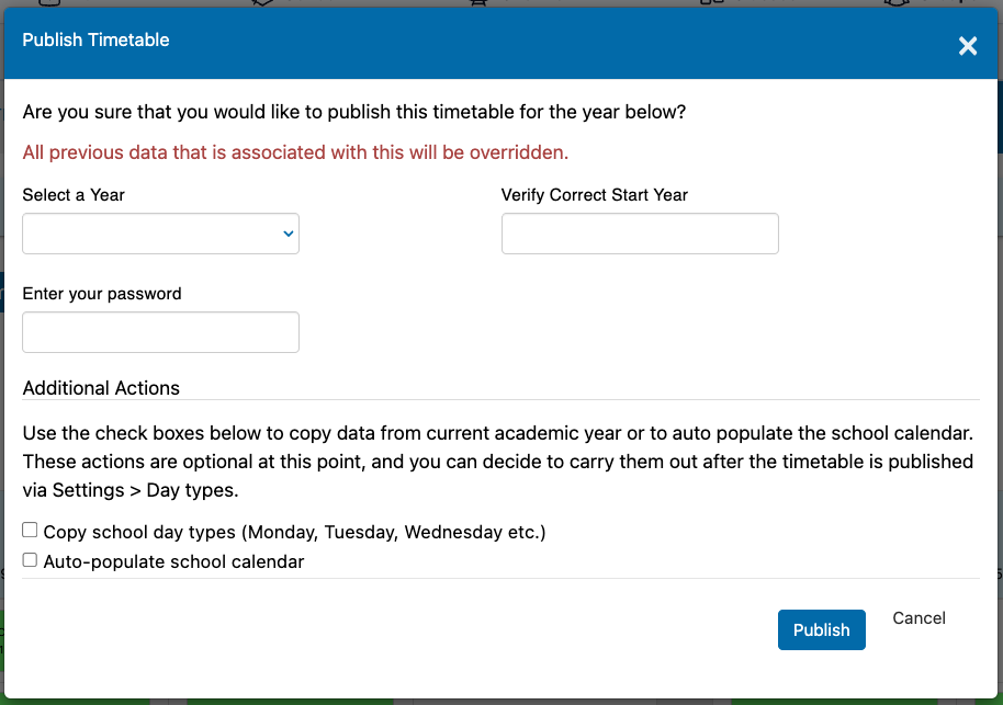 Publish Timetable